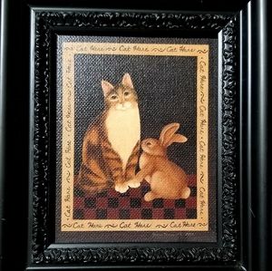 NWT Cat and Hare framed canvas painting